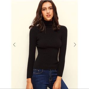 Black Ribbed Turtleneck Sweater
